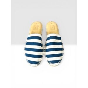 Ubuntu Life Canvas Mule Espadrilles Size 7 Navy White Striped Handmade Kenya